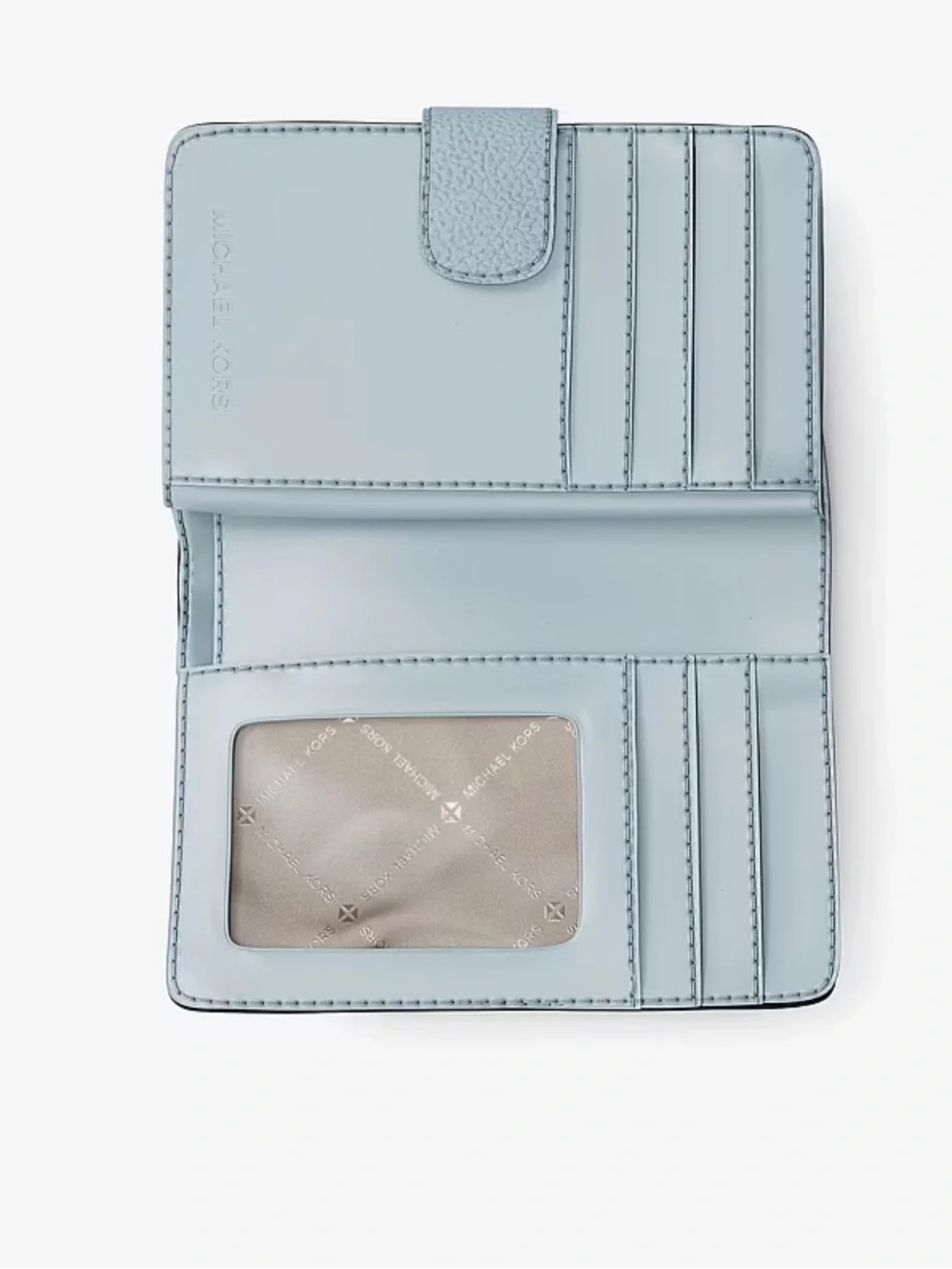Michael Kors Jet Set Travel Medium Logo Debossed Billfold Wallet Pale Ocean  NWT